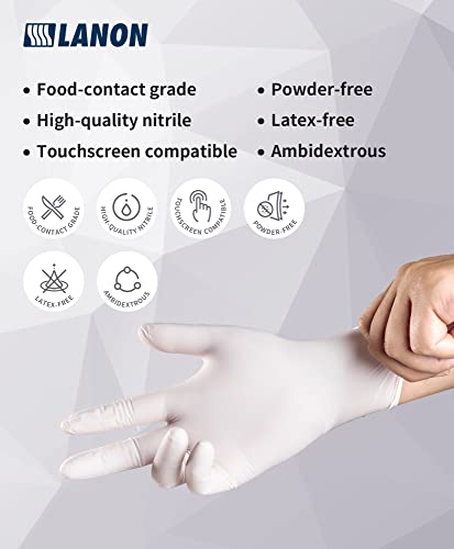 LANON Food Safe White Disposable Nitrile Gloves, Latex-Free, Powder-Free, Textured Fingertips, Cooking, Cleaning, Case, Small - size: Small (Pack of 1000)