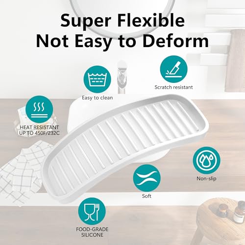 Silicone Sponge Holder for Kitchen Sink - Soap Tray 2 Pack White | Kitchen soap tray, sponge tray, sink organizer, dish caddy; soap holder, soap dispenser, scrubber, spoon holder, accessories - color: White