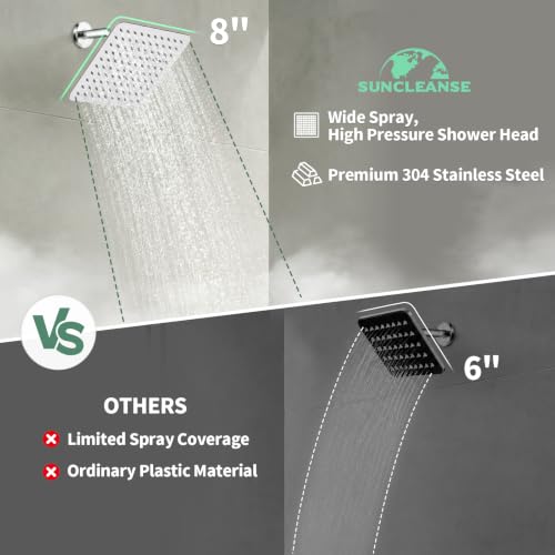 SunCleanse Tub Shower Faucet Set with Pressure Balance Valve, 8-Inch Rain Shower Head and Tub Spout, Single-Handle Shower Trim Kit, Shower Head and Handle Set for bathroom, Chrome - color: Chrome