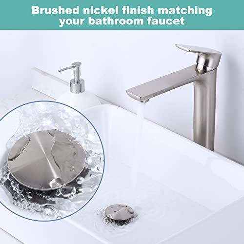 Bathroom Sink Drain Without Overflow, ARCORA Brushed Nickel Pop Up Drain for Vessel Sink Clicker Drain Stopper - color: Brushed Nickel-1 Pack, style: Pon Up Without Overflow