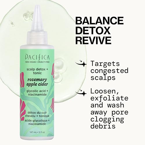 Pacifica Scalp Detox Set – Rosemary Apple Cider Vinegar Scalp Exfoliating Tonic with Scalp Massager Brush, Deep Cleansing & Clarifying Treatment for Buildup, Dry Flaky Scalp, Vegan - style: Tonic & Brush