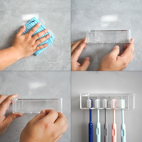 5 Slots Wall Mount Toothbrush Holder with Cover, Self Adhesive Toothbrush Storage Organizer for Shower, Toothbrush Hanger for Bathroom, Medicine Cabinet, Dorm (Clear) - color: Clear 1 Pack