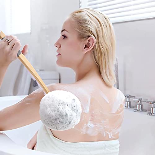 AmazerBath Shower Sponge Loofah Back Scrubber, PE Soft Mesh Loofah Body Scrubber with Long Wooden Handle, Bath Sponge for Men Women (Gray) - style: Gray