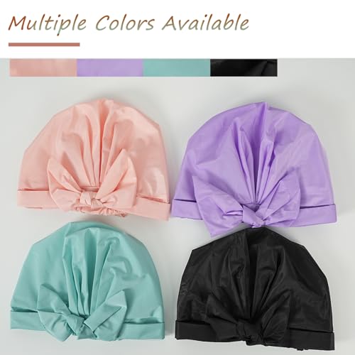 Shower Cap for Women Reusable Waterproof, Large Satin Shower Bonnet, Washable Bath Hat for Long Hair, Braids, Curly Hair, Black+Purple - color: Black + Purple