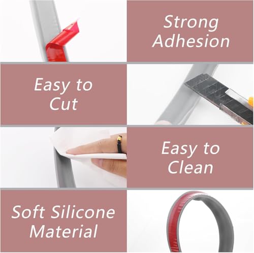 78 Inch Shower Threshold Water Dam, Silicone Barrier Shower Door Bottom Seal Strip, Self Adhesive Waterproof Barrier, for Kitchen Countertop Sink, Cooktop, Bathroom (Grey) - color: Gray, style: 78in