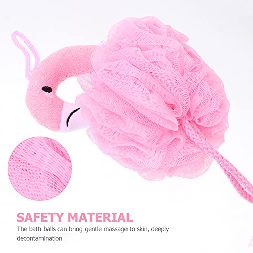Beaupretty Flamingo Bath Balls for Kids 3-Pack Cartoon Bath Flowers Soft Shower Sponges Gentle Skin Massage Home Tool 10.23X4.72X3.54In
