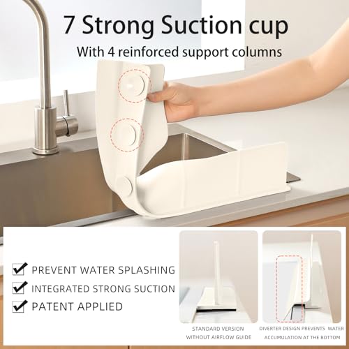 23" Ultra Silicone Sink Splash Guard Released in 2026,Self-Draining Water Splash Guard for Kitchen Sink,Bathroom and Island,with 3.5" High Splash Guard & 7 Strong Suction Cup (Beige) - color: Beige