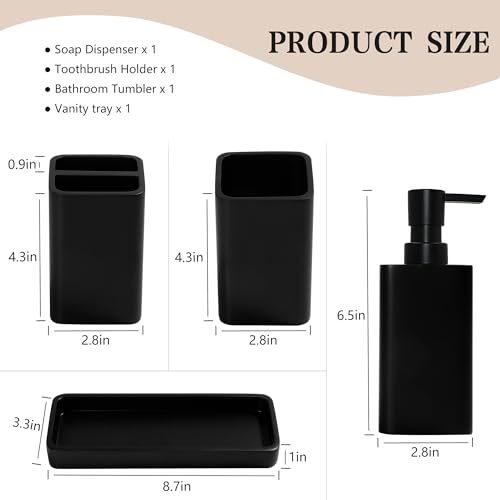 YMXYJM Bathroom Accessories Set, 4 Pcs Bathroom Accessory Set, Soap Dispenser, Toothbrush Holder, Qtip Holder Set, Bathroom Sets Complete, Bathroom Sink Set for Modern Home,Matte Black - style: Matte Black