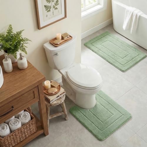 GRANNY SAYS Toilet Rugs U Shaped Washable Non Slip, Toilet Mats for Bathroom Soft Plush Shaggy Absorbent, Microfiber Bath Mats for Bathroom Toilets Cute Decor, 20" x 24", Green - color: Green, size: 1'8" x 2' (U-Shaped 20" x 24")
