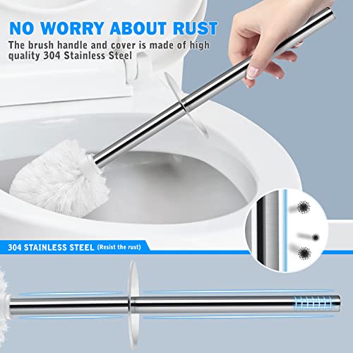 Toilet Brush and Holder, 2 Pack Toilet Brush with 304 Stainless Steel Long Handle, Toilet Bowl Brush for Bathroom Toilet-Ergonomic, Elegant,Durable (White) - color: White
