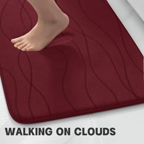 YIHOUSE Bathroom Rugs Set 2 Piece, Memory Foam Bath Mat Red | U Shaped+Small Mat, Ultra Soft, Absorbent, Non-Slip, Machine Washable, for Bathroom, Sink and Toilet - color: Red, size: 2' x 1'5" (Rectangular)