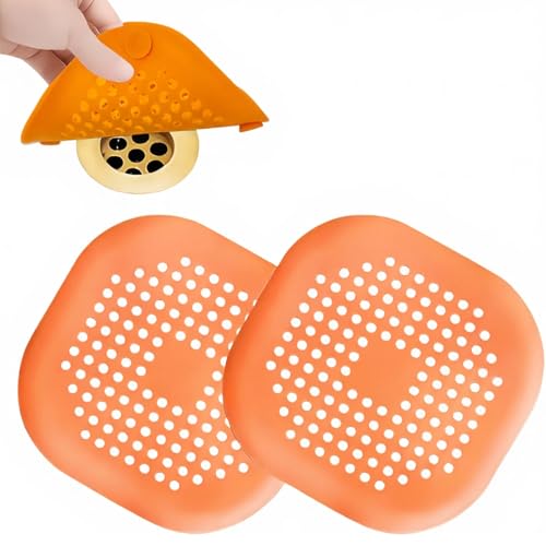2-piece Silicone Hair Collector, Square Shower Drain Cover with Strong Suction Cup, Anti Clogging Hair Collector for Bathtub, Shower and Bathroom Drainage (Orange) - color: Brown