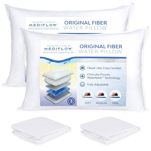 Mediflow Fiber: The First & Original Water Pillow, clinically Proven to Reduce Neck Pain & Improve Sleep. Therapeutic, Ideal for People Looking for Proper Neck Support - size: Value Pack – With Pillow Protectors