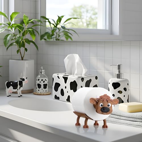 Blushtier Highland Cow Toilet Paper Holder Highland Cow Bathroom Decor 3D Printing Funny Cute Free Standing Toilets Storage for Bathroom Kitchen Bedroom Decor