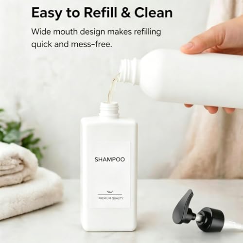 Shampoo and Conditioner Dispenser Set, 3Pack Refillable Shampoo and Conditioner Bottles with Labels, 500ml Soap Dispenser 16.9oz Shower Dispenser Square Pump Bottle for Bathroom and Kitchen - White - color: White - 3pack 16.9oz