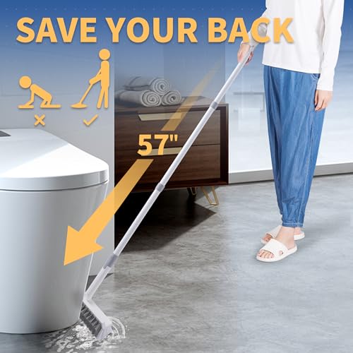 BOOMJOY Grout Brush with Long Handle, 57" Grout Cleaner for Tile Floors, Double-Sided with V-Shape Stiff Bristles for Bathroom, Patio, Kitchen, Wall, Corners and Deck - color: V-shaped