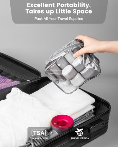 Mrsdry Travel Bottles for Toiletries 8 Pack, TSA Approved Travel Size Containers 3oz, Leak Proof Silicone Squeezable Creams Jars with Clear Travel Bag - color: Proper Gray, size: 3oz bottle 1oz jar
