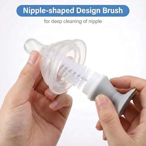 Ariseno 4-in-1 Baby Bottle Brush Set - Including Brushes for Bottles, Straws, Caps, & Nipples - BPA-Free (Grey) - color: Gray-nylon