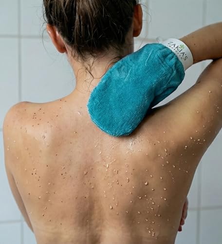 Kessa Exfoliating Mitt – Teal for Radiant Skin | Microdermabrasion, Removes dead skin, dirt and grime, spray tan removal - color: Teal Blue, size: 1 Count (Pack of 1)