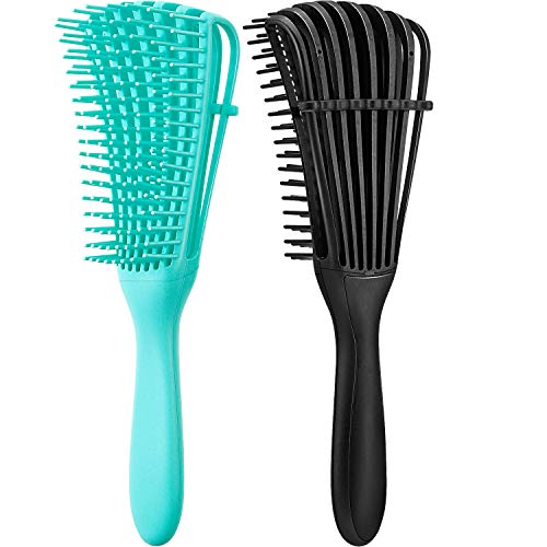 2 Pieces Detangling Brush for Afro America/African Hair Textured 3a to 4c Kinky Wavy/Curly/Coily/Wet/Dry/Oil/Thick/Long Hair, Knots Detangler Easy to Clean (Black, Green) - color: Black, Green