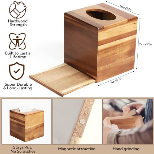 2 Pack Wooden Tissue Box Cover Bulk Square - Acacia Wood Tissue Box Holder for Tabletop Stands Bathroom Office- Decorative Facial Wood Tissue Box Cover for Modern Farmhouse Decor - color: Brown