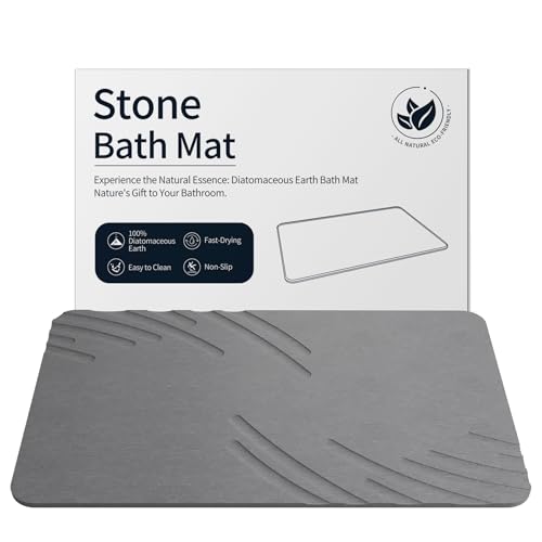 ZIKIBL Stone Bath Mat Diatomaceous Earth Shower Mat Non-Slip Super Absorbent Diatomite Stone Mats for Bathroom Floor/Ktichen Cuonter Quick-Drying Easy to Clean (24''*16'' Grey-Feather) - color: Grey-feather