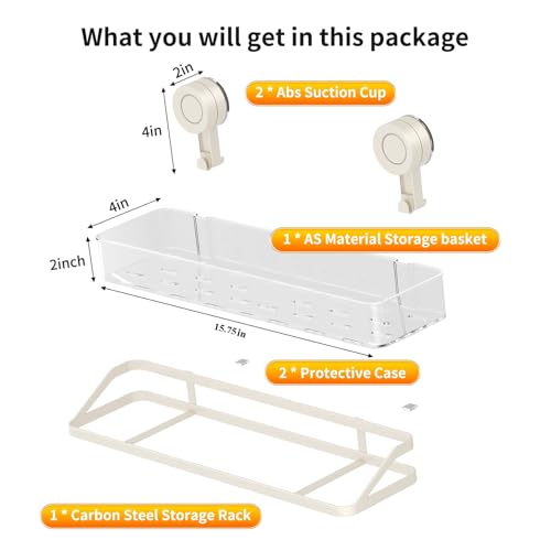 Shower Caddy Suction Cup, Removable Bathroom Organizer Shelf for Shower Storage, No Drilling Clear Square Shower Shelves, Large Capacity & Reusable, Home & Kitchen (White-40cm) - color: White-40cm