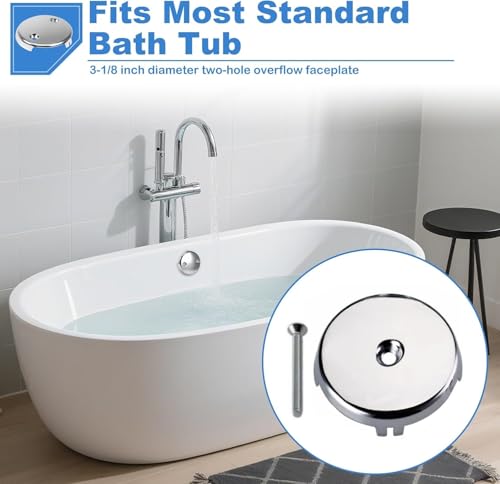 Universal One Hole Overflow Faceplate Tub Drain Trim Kit, 3-1/8" Plated Chrome Single Hole Bathtub Drain Plate Standard Bathtub Stopper Conversion Kit Assembly Easy Installation Bathtub Replace Repair - color: Silver