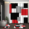Red Geometric Shower Curtain Set with Toilet Lid Cover and Non-Slip Rugs for Bathroom, Black White Grey Checkered 4 Pcs Shower Curtain, Modern Abstract Bathroom Set with 12 Hooks - color: Abstract Geometric Red