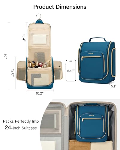 Hanke Hanging Travel Toiletry Bag for Men and Women, Water-Resistant Toiletries Bag Makeup Organizer with Hook, Cosmetic Bag for Bathroom & Travel Essentials Accessories, Navy Blue - color: Navy Blue