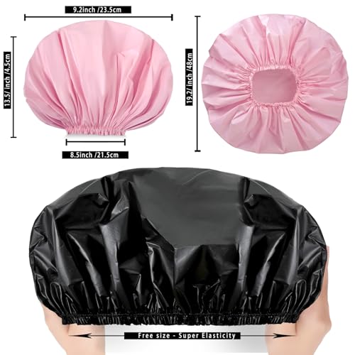 Extra Large Shower Cap 2 PCS Waterproof Shower Caps for Women, Super Jumbo Shower Cap, Reusable Super Large Bath Caps Hair Cap for Long Thick Curly Hair, Locs, Twist Braids - Black + Pink - color: Black + Pink