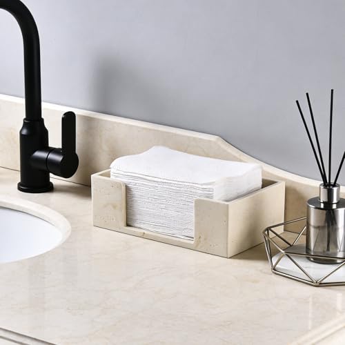 Natural Travertine Textures Bathroom Napkin Holder, Countertop Paper Towel Dispenser for Multifold, C Fold, Trifold, Z Fold - Disposable Hand Towels Organizer, Guest Hand Towels Holder, 10" L x 6" W - color: Travertine Beige