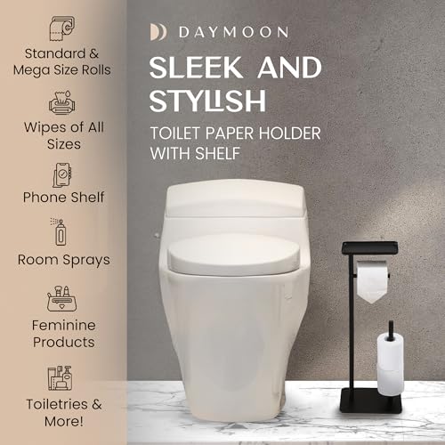 Day Moon™ - Toilet Paper Holder - Modern Roll Holder for Bathroom - 1 Pack - Free Standing - with Shelf, Black - color: Matte Black