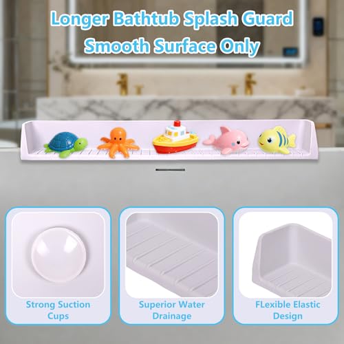 Bathtub Splash Guard for Kids, 2-in-1 Bath Toy Organizer Tub Shelf | Stops bathtub splashes, Keeps floors dry, 11 strong suction cups, Flexible safe silicone, Bonus kids shower cap - color: grey