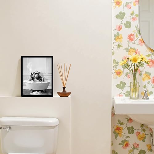 Urmoya Funny Monkey Bath Bathroom Decor Canvas Wall Art 8x10 in | Wood frame, Black and white bathroom decor, Funny chimpanzee in bathtub, Canvas print, Ready to hang - color: Chimpanzee, size: 10"L x 8"W