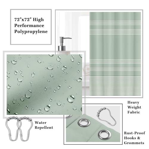 Britimes Bathroom Accessories Sets, Sage Green Shower Curtain Set with Trash Can, Soap Dispenser, Toilet Brush Holder, Toothbrush Holder and Toothbrush Cup for Bathroom Decor (Green) - color: Green