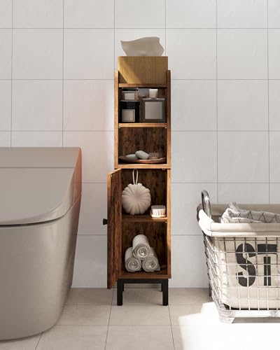 Hzuaneri Bathroom Storage Cabinet, Small Corner Floor Cabinet with Door and Shelves, Narrow Toilet Paper Holder, Bathroom Organizer with Adjustable Shelf, for Small Spaces, Rustic Brown BC08201X - color: Rustic Brown, size: 7.9"D x 7.9"W x 32.7"H