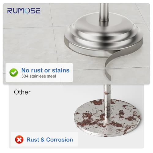 RUMOSE Toilet Paper Holder Stand for Floor, Brushed Nickel Bathroom Free Standing Toilet Tissue Roll Holder with Storage, Adjustable 17-25 Inch, SUS304 Stainless Steel - color: Brushed Nickel