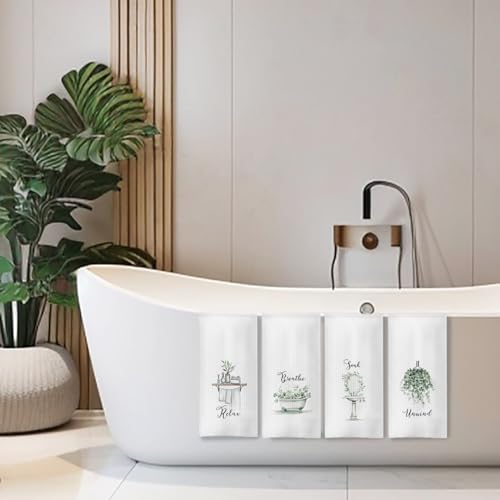 Boho Botanical Bathroom Hand Towels Set of 4, Relax Breathe Soak Unwind Decorative Hand Towels for Gym Yoga Spa Bathroom Decor, 16x24 Inches(Style L) - color: N