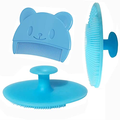 Baby Bath Brush, Baby Cradle Cap Brush, Silicone Massage Brush, Baby Comb, Children's Comb（3pcs） (Blue) - color: Blue