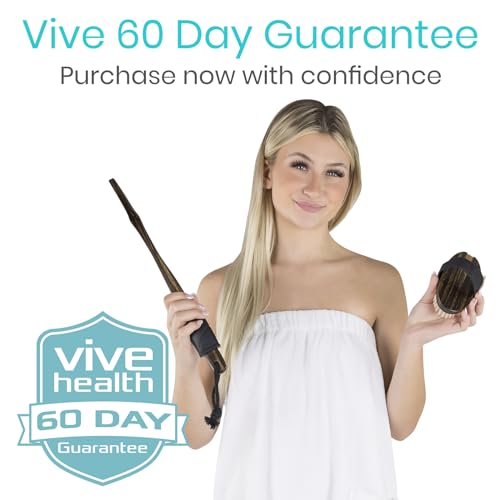 Vive Dry Brush Set for Lymphatic Drainage (3 Pack) - Brushing Scrubber for Exfoliating, Body Cellulite and Skin Massage - 100% Natural Boar Hair Bristles, 19” Long Dark Wooden Handle w/Storage Bag