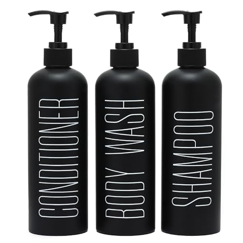 HOMCDALY Black Shampoo and Conditioner Dispenser, 16oz 3-Pack Refillable Pump Bottles, Shampoo Conditioner Body Wash Dispensers Bottles, Bathroom Shower Dispenser (Black-2 - color: Black&black Pump