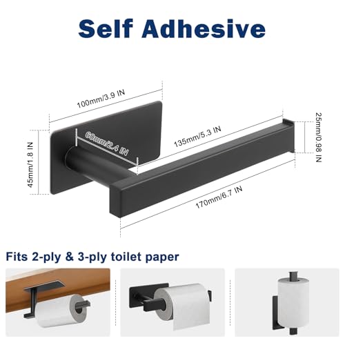 NearMoon Toilet Paper Holder Self Adhesive, Premium Thick SUS304 Stainless Steel Square Rustproof Toilet Roll Holder no Drilling for Bathroom, Kitchen, Washroom (Matte Black) - color: Matte Black