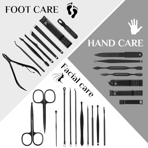 MINKINH Manicure Set Professional Nail Clipper Kit-26 Pieces Stainless Steel Manicure Kit,Nail Care Tools with Luxurious Travel Case Nail Grooming Kit Present for Men Husband Boyfriend Parent (Black) - color: Black