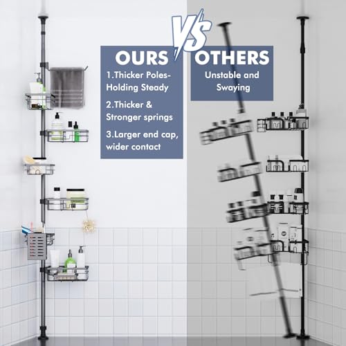Vatex Corner Shower Caddy Tension Pole,30-120 Inch Adjustable Shower Organizer, 6-Tier Shower Shelves with Towel Rack/Toothbrush Holder/Soap Dish, Bathroom Corner Storage Rust-Resistant - color: Gray