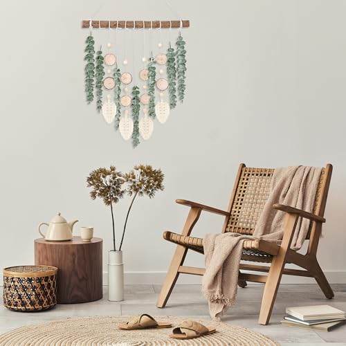 Sggvecsy 21’’ Eucalyptus Wall Hanging Decor Artificial Eucalyptus Plant Fake Greenery Leaves Boho Wall Decor with Wooden Stick for Bedroom Bathroom Kitchen Rustic Farmhouse Home Living Room Decoration - color: With Wood