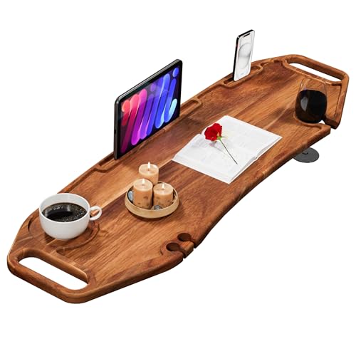 Lush & Style Premium Bathtub Tray Large 35x10 Inch, Acacia Wood Luxury, Waterproof, Non-Toxic, Adjustable Legs, No Tools Required,Caddy Tray,New Home Essenials Make sure to measure before 35 Inch Long