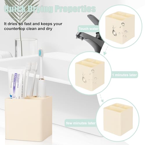 Diatomite Toothbrush Holders Tooth Brush Organizer - Yellow | Water-Absorbent Material, 3 Slots for Electric Toothbrush and Toothpaste, for Bathroom Countertop, Shower, Vanity - color: Yellow