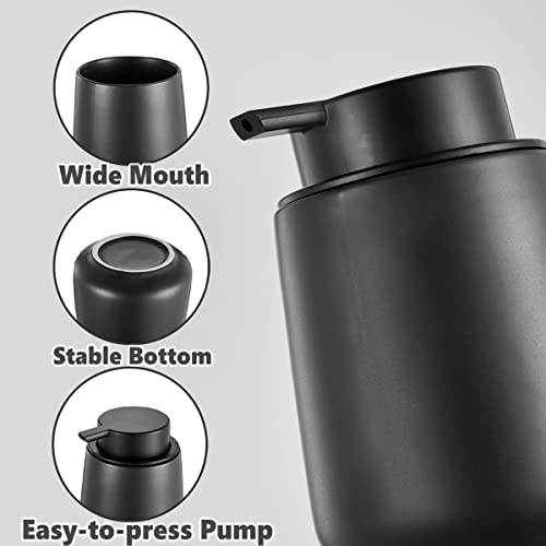 Matte Black Bathroom Accessory Set - 3pcs Ceramic Soap Dispenser Set Vanity Countertop Accessories Set, Includes Refillable Lotion Hand Soap Dispenser, Toothbrush Holder and Tray (Liquid Pump) - style: Black Set - Liquid Pump