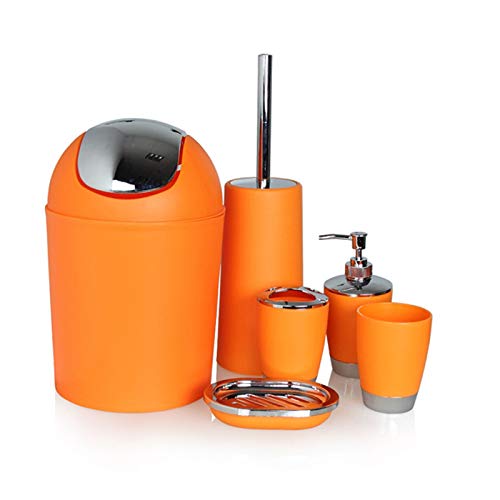 6Pcs Bathroom Accessory Tumbler Toothbrush Holder Bin Soap Dish Dispenser (Orange) - color: Orange